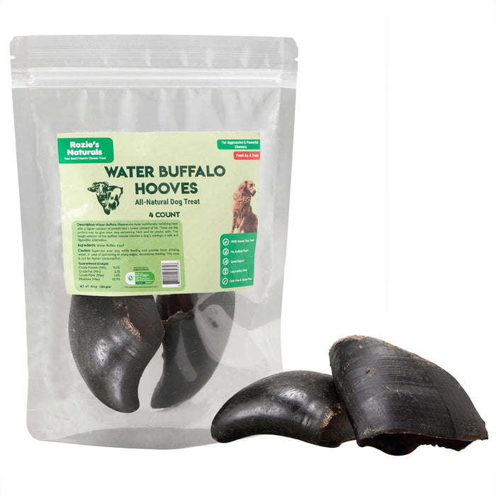 Water Buffalo Hooves-100% Natural; High Protein; Long-Lasting; Grain-Free; Gluten-Free; Dog Dental Treat & Chews; 4 COUNT-10 oz