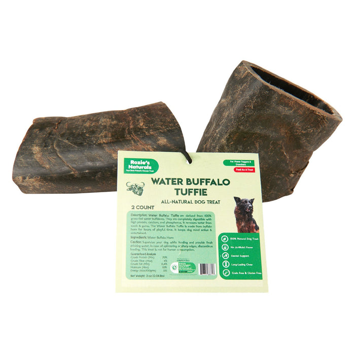 Water Buffalo Horn Tuffie- 100% Natural Dog Treat & Chews; Grain-Free; Gluten-Free; Dog Chewing Dental Toys; 2 COUNT; 7.5 oz