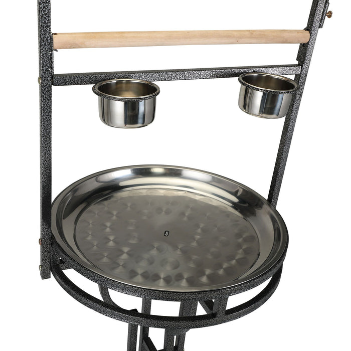 Bird Stand Rack with Solid Wood Perch, Feeding bowls, Waste Tray, Toy Hook and Casters, Black XH