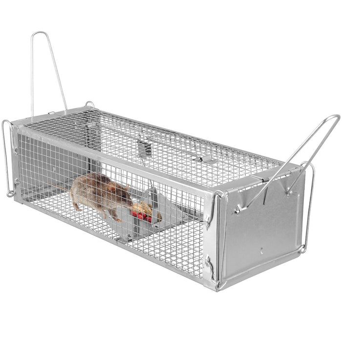 Dual Door Rat Trap Cage Humane Live Rodent Dense Mesh Trap Cage Zinc Electroplating Mice Mouse Control Bait Catch with 2 Detachable U Shaped Rod