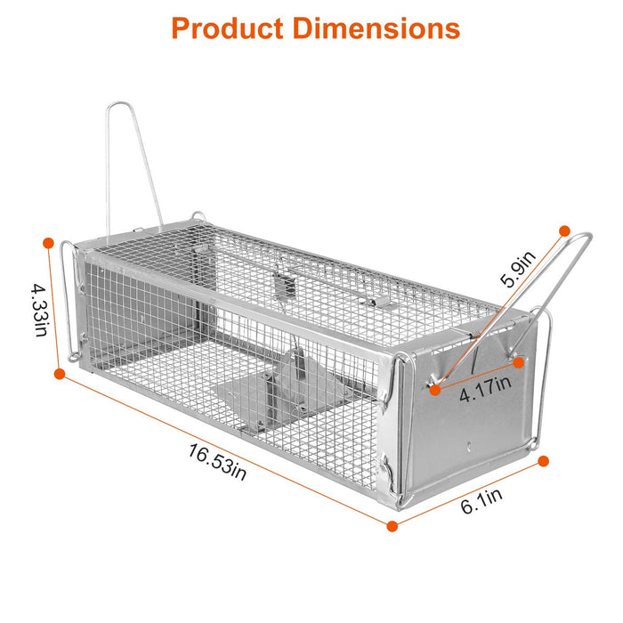 Dual Door Rat Trap Cage Humane Live Rodent Dense Mesh Trap Cage Zinc Electroplating Mice Mouse Control Bait Catch with 2 Detachable U Shaped Rod