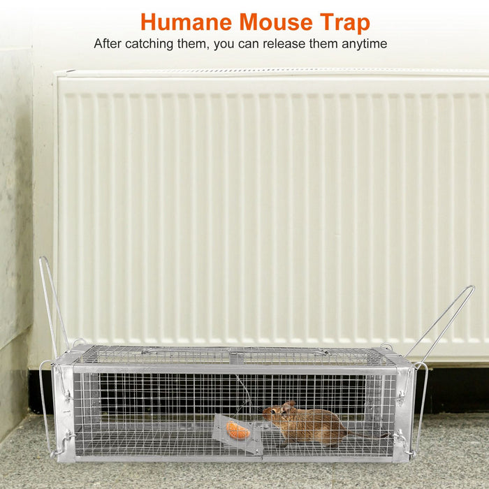 Dual Door Rat Trap Cage Humane Live Rodent Dense Mesh Trap Cage Zinc Electroplating Mice Mouse Control Bait Catch with 2 Detachable U Shaped Rod