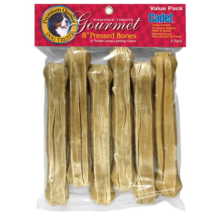 Pressed Rawhide Bones 8 inches 6 pack