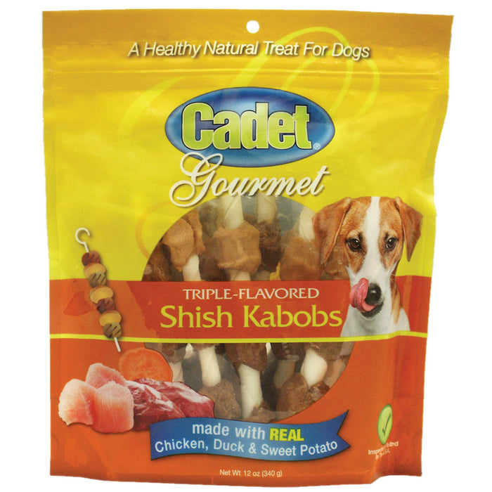 Gourmet Rawhide Shish Kabob Triple Flavor Treats Chicken, Duck and Sweet Potato 12 ounces