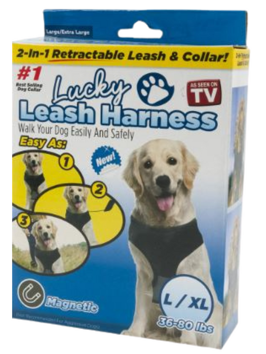 Lucky Leash- 2-n-1 Retractable Leash & Harness Magnetic Collar, Telescopic Cord - L/XL