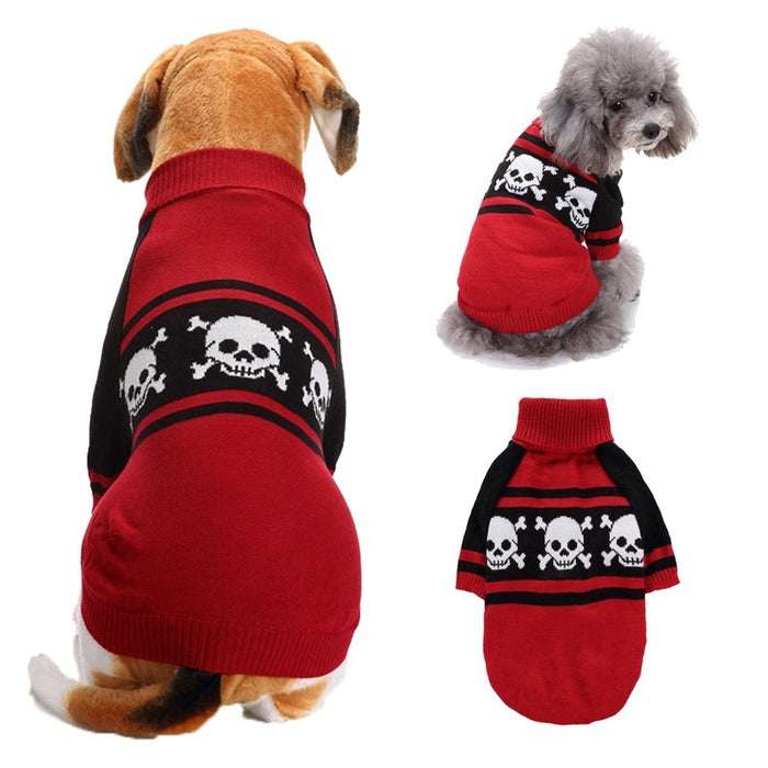 Pet Dog Halloween Costume Pumpkin Skull Death Pattern Pet Knit Sweater