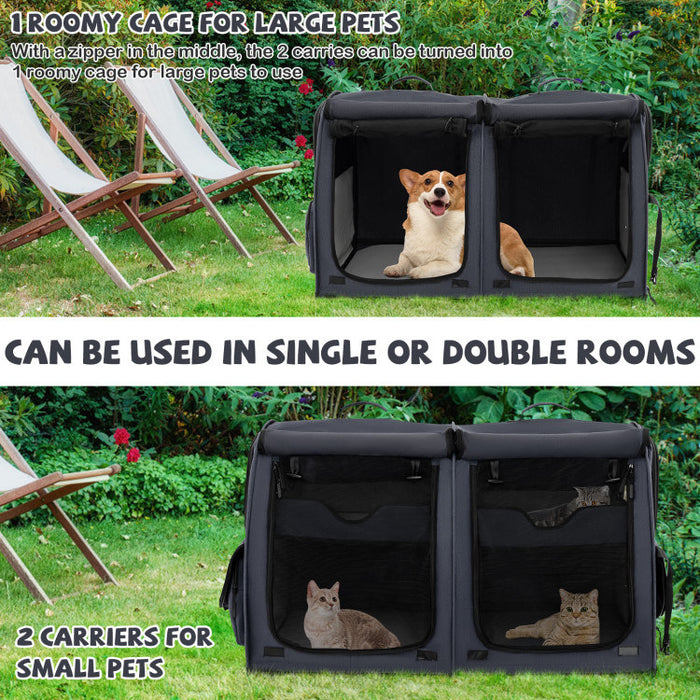 Double Compartment Pet Carrier with 2 Removable Hammocks