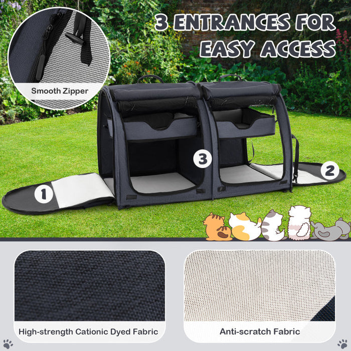 Double Compartment Pet Carrier with 2 Removable Hammocks