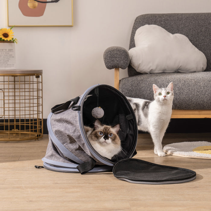 3 in 1 Cat Bed; Foldable Tunnel Pet Travel Carrier Bag Toy Cat Bed with Plush Balls for Indoor Cats Puppy