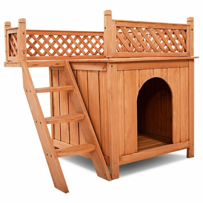 New Style Wood Pet Dog House With Roof Balcony And Bed Shelter