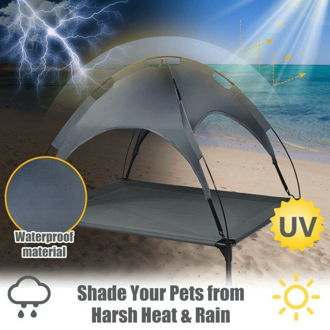 Portable Elevated Outdoor Pet Bed with Removable Canopy Shade