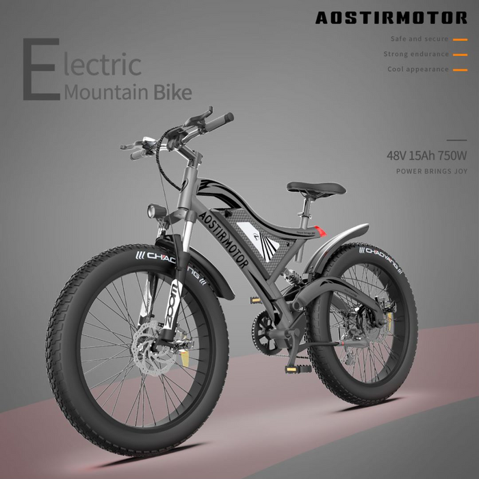 AOSTIRMOTOR S18 26" 750W Electric Bike Fat Tire 48V 15AH Removable Lithium Battery for Adults